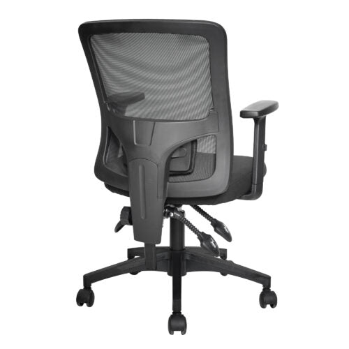 Barri – Medium Back 3 Lever Mesh Task Chair with Fabric Seat, Height Adjustable Arms, Height Adjustable Back and independent Back Angle Adjustment – Black