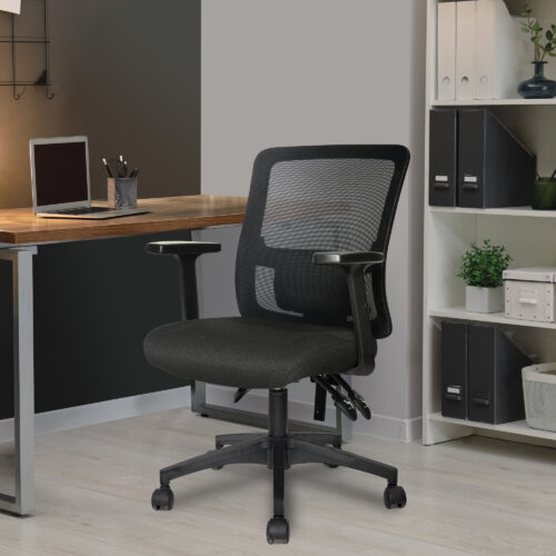Barri – Medium Back 3 Lever Mesh Task Chair with Fabric Seat, Height Adjustable Arms, Height Adjustable Back and independent Back Angle Adjustment – Black