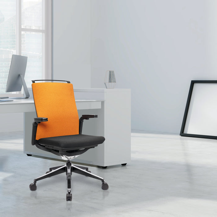 Libra – High Back Fabric Manager Chair with Slimline Seat & Back, Built-in Levers and Nylon Base with Silver Detail