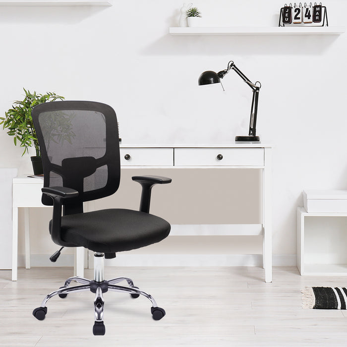 Crusader – Medium Back Mesh Designer Chair with Black Frame Chrome Base – Black