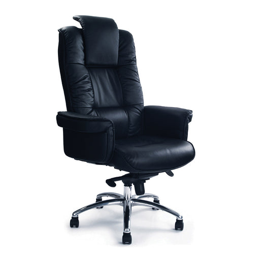 Hercules - Luxurious High Back Leather Faced Gull-Wing Executive Armchair with Adjustable Headrest.