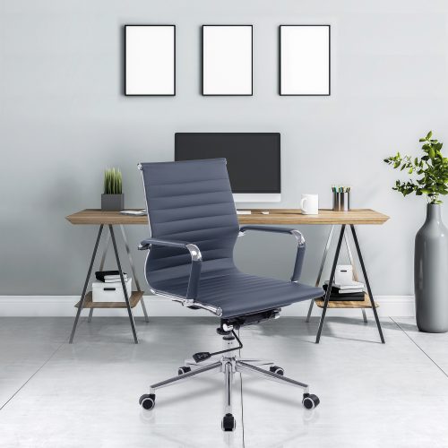 Aura – Contemporary Medium Back Bonded Leather Executive Armchair with Chrome Base