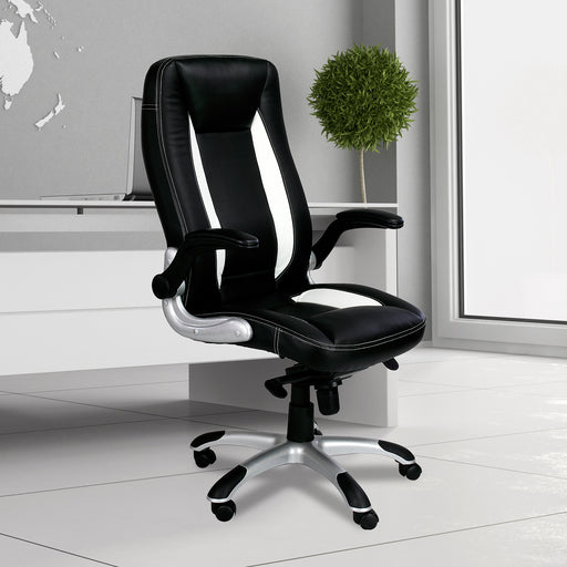 Friesian - High Back Executive Chair with Folding Arms and Satin Chrome Base.
