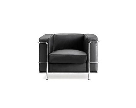 Belmont - Cubed Leather Reception One Seater Chair with Stainless Steel Frame.