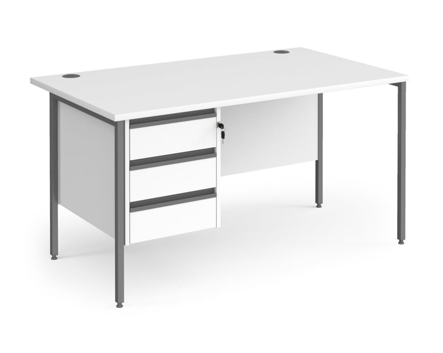 Contract 25 - Straight Desk with 3 Drawer Pedestal and Graphite H-Frame Leg.