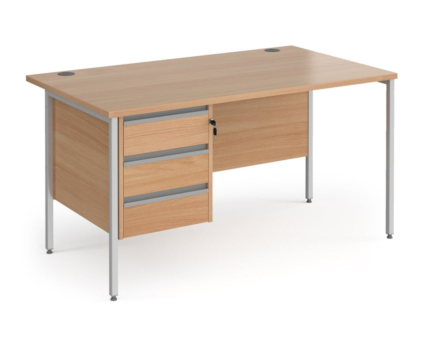 Contract 25 - Straight Desk with 3 Drawer Pedestal and Silver H-Frame Leg.