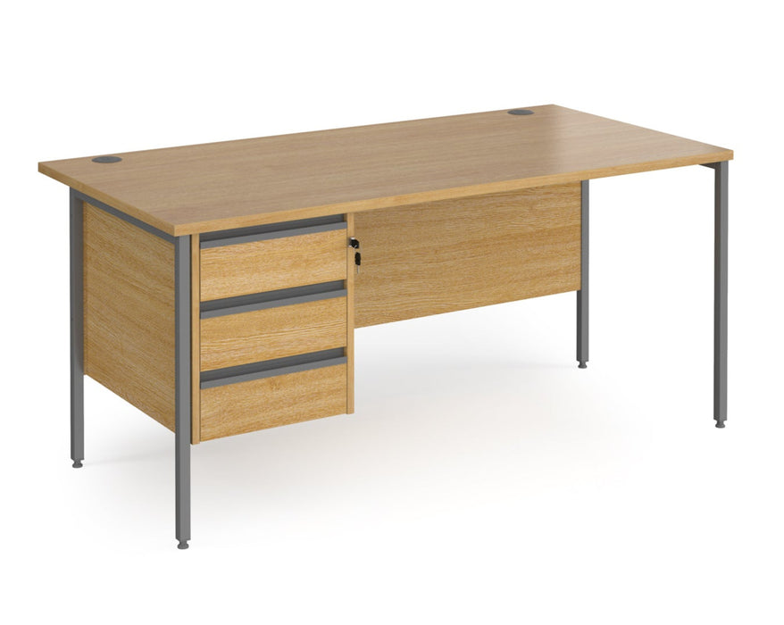 Contract 25 - Straight Desk with 3 Drawer Pedestal and Graphite H-Frame Leg.