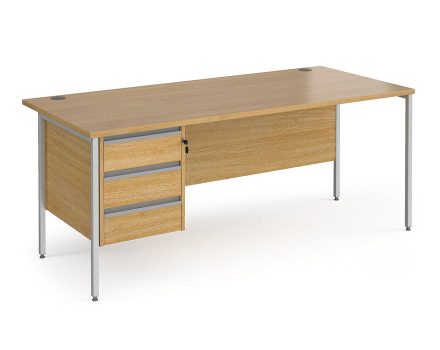 Contract 25 - Straight Desk with 3 Drawer Pedestal and Silver H-Frame Leg.