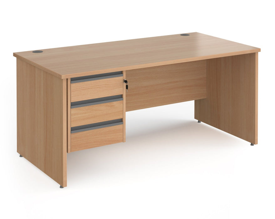 Contract 25 - Straight Desk with 3 Drawer Pedestal - Graphite Finger Pull Handles.