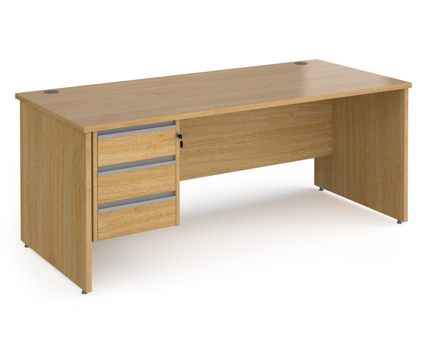Contract 25 - Straight Desk with 3 Drawer Pedestal - Silver Finger Pull Handles.