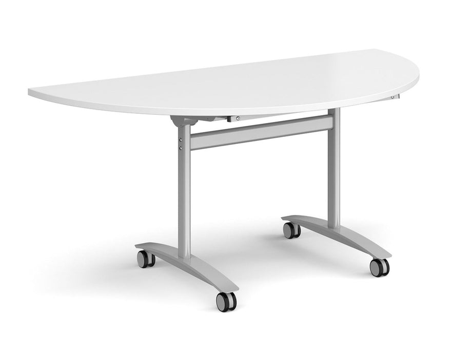 Deluxe Fliptop - Semi-Circular Meeting Table - Silver Frame.