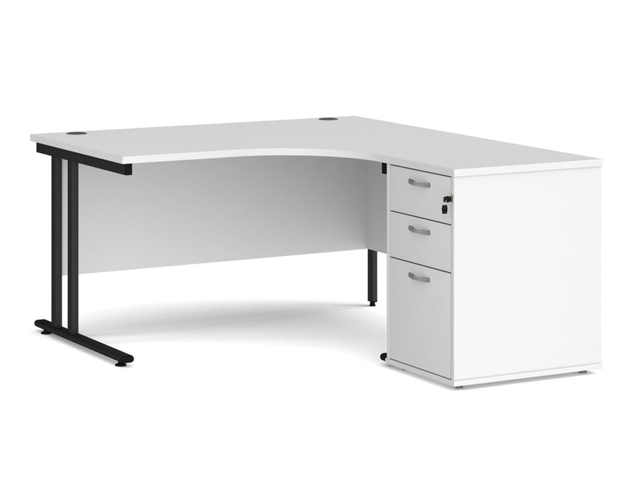Maestro 25 - Ergonomic Right Hand Desk with Cantilever Frame and Pedestal - Black Frame.