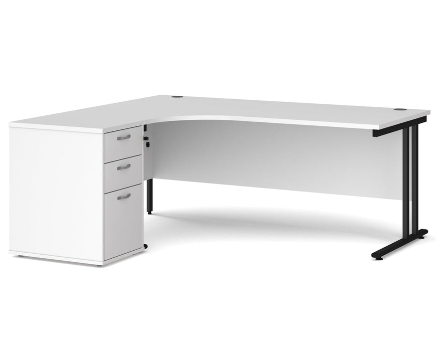 Maestro 25 - Ergonomic Left Hand Desk with Cantilever Frame and Pedestal - Black Frame.