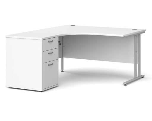 Maestro 25 - Ergonomic Left Hand Desk with Cantilever Frame and Pedestal - Silver Frame.