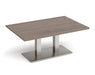 Eros - Rectangular Coffee Table with Flat Brushed Steel Rectangular Base and Twin Uprights - Brushed Steel Frame.