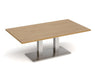 Eros - Rectangular Coffee Table with Flat Brushed Steel Rectangular Base and Twin Uprights - Brushed Steel Frame.