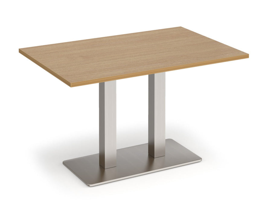 Eros - Rectangular Dining Table with Flat Brushed Steel Rectangular Base and Twin Uprights - Brushed Steel Frame.