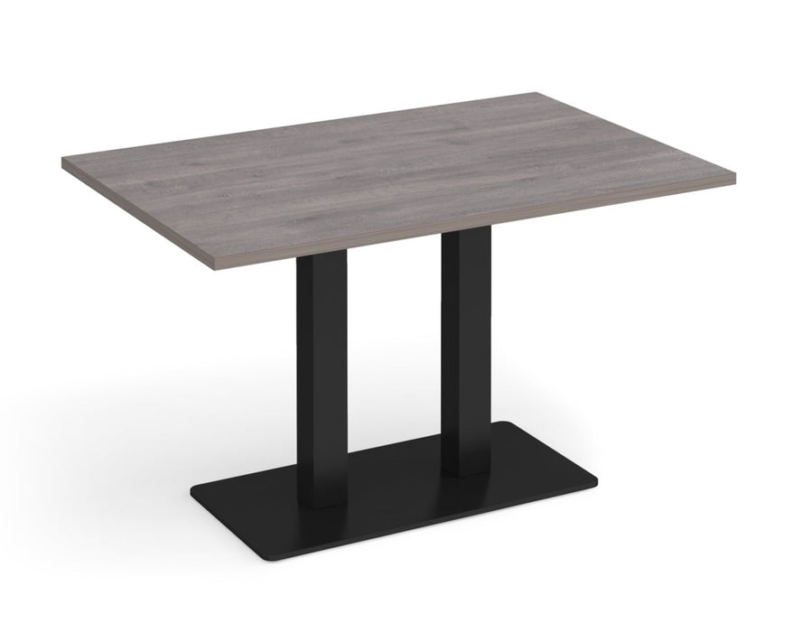 Eros - Rectangular Dining Table with Flat Brushed Steel Rectangular Base and Twin Uprights - Black Frame.