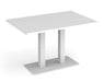Eros - Rectangular Dining Table with Flat Brushed Steel Rectangular Base and Twin Uprights - White Frame.