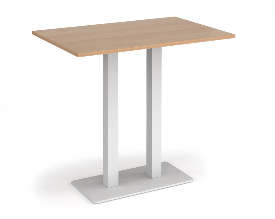 Eros - Rectangular Poseur Table with Flat Brushed Steel Rectangular Base and Twin Uprights - White Frame.