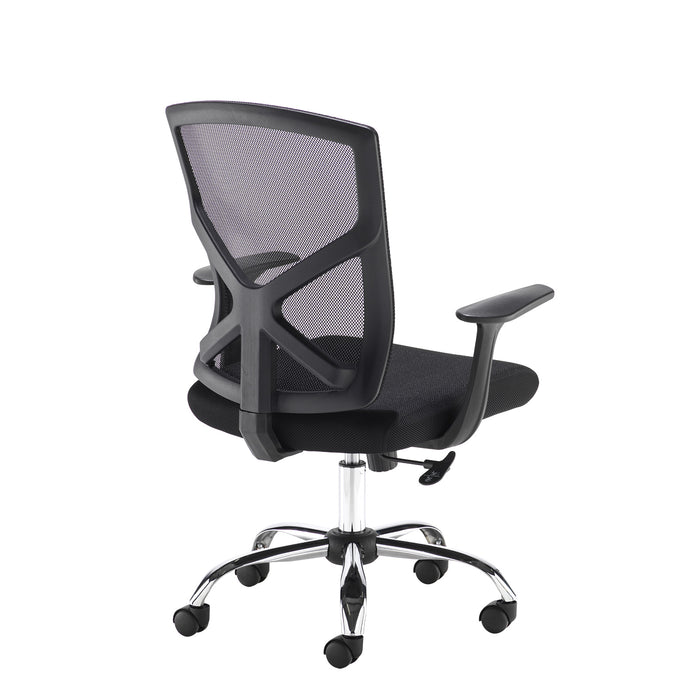 Hale - Black Mesh Back Operator Chair with Black Fabric Seat and Chrome Base.