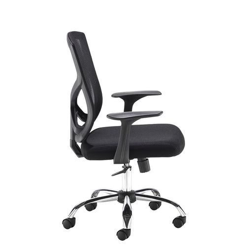 Hale - Black Mesh Back Operator Chair with Black Fabric Seat and Chrome Base.