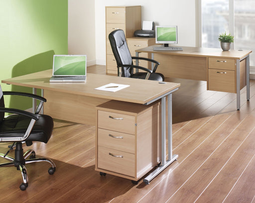Maestro 25 - Straight Desk with 2x Three Drawer Pedestals - White Frame.