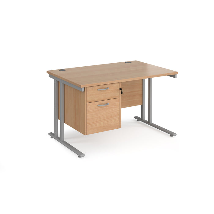 Maestro 25 - Straight Desk with 2 Drawer Pedestal - Silver Frame.