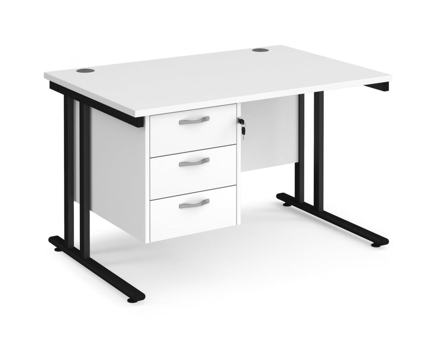 Maestro 25 - Straight Desk with 3 Drawer Pedestal - Black Frame.