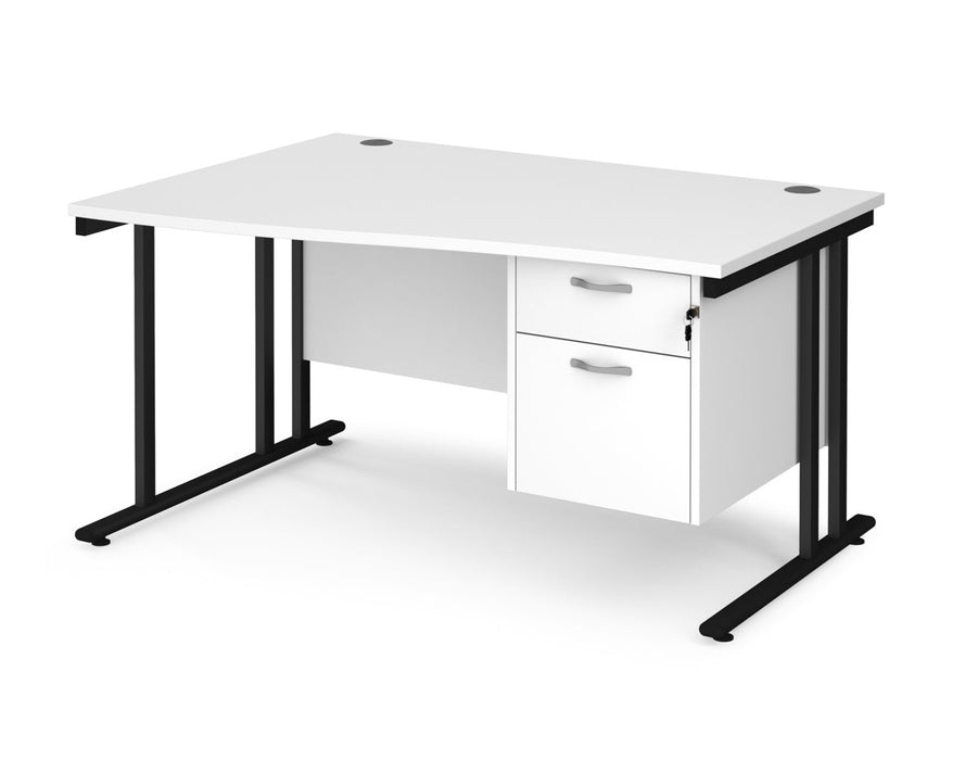 Maestro 25 - Left or Right Hand Wave Desk with 2 Drawer Pedestal 800-990mm Deep - Black Frame.