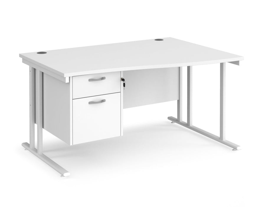 Maestro 25 - Left or Right Hand Wave Desk with 2 Drawer Pedestal 800-990mm Deep - White Frame.