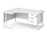 Maestro 25 - Left or Right Hand Ergonomic Desk with 3 Drawer Pedestal - White Cantilever Leg Frame.