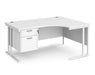 Maestro 25 - Left or Right Hand Ergonomic Desk with 2 Drawer Pedestal - White Cantilever Leg Frame.