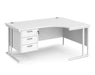 Maestro 25 - Left or Right Hand Ergonomic Desk with 3 Drawer Pedestal - White Cantilever Leg Frame.