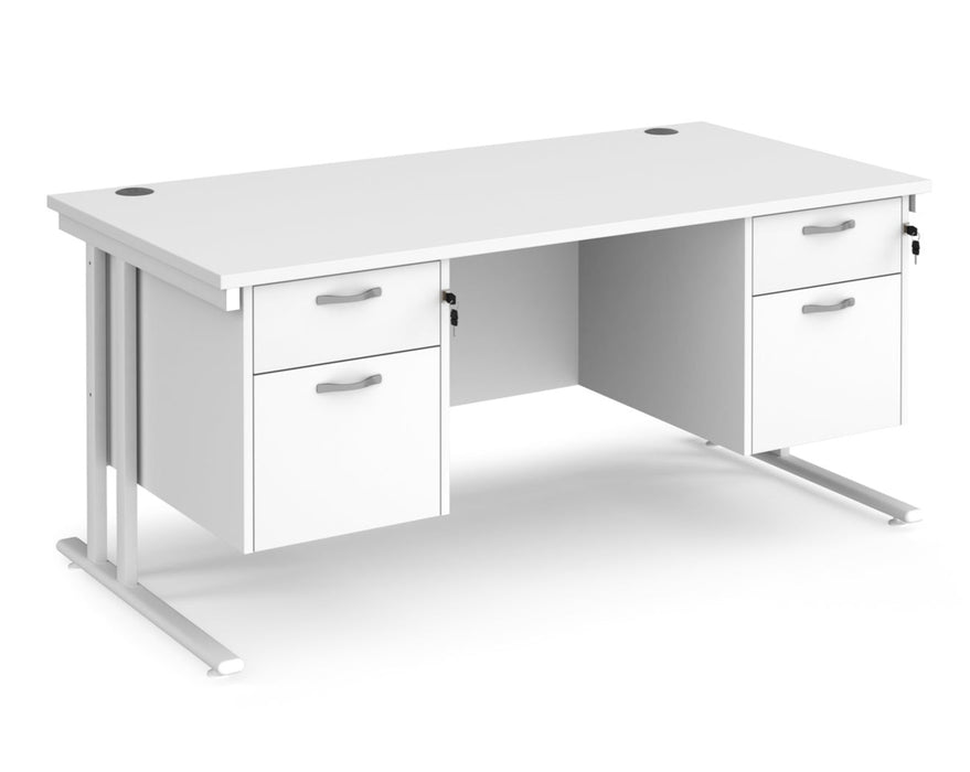 Maestro 25 - Straight Desk with 2x Two Drawer Pedestals - White Frame.
