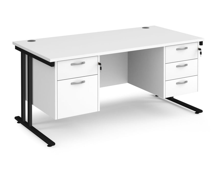Maestro 25 - Straight Desk with Two & Three Drawer Pedestals - Black Frame.