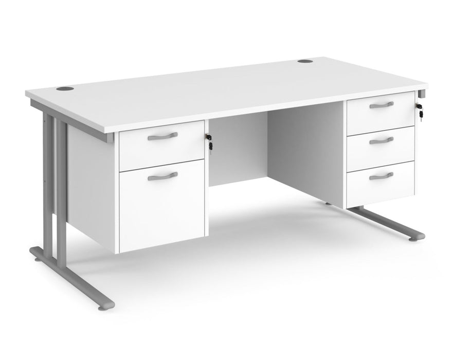 Maestro 25 - Straight Desk with Two & Three Drawer Pedestals - Silver Frame.