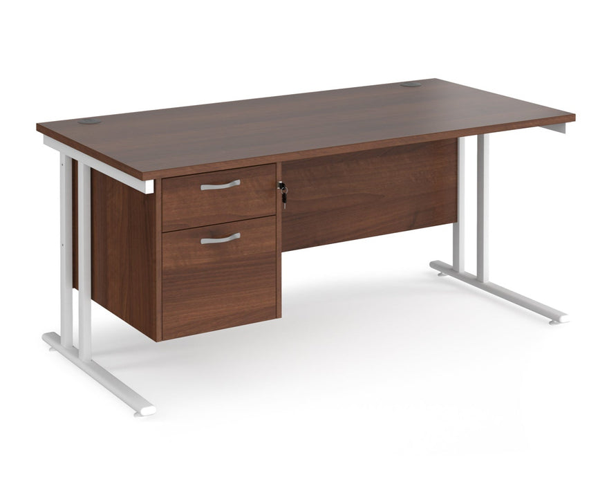 Maestro 25 - Straight Desk with 2 Drawer Pedestal - White Frame.