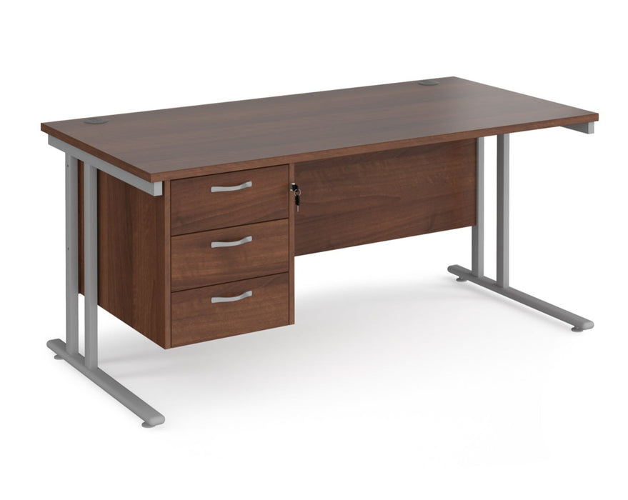 Maestro 25 - Straight Desk with 3 Drawer Pedestal - Silver Frame.