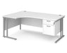 Maestro 25 - Left or Right Hand Ergonomic Desk with 2 Drawer Pedestal - Silver Cantilever Leg Frame.
