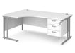 Maestro 25 - Left or Right Hand Ergonomic Desk with 3 Drawer Pedestal - Silver Cantilever Leg Frame.