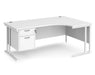 Maestro 25 - Left or Right Hand Ergonomic Desk with 2 Drawer Pedestal - White Cantilever Leg Frame.