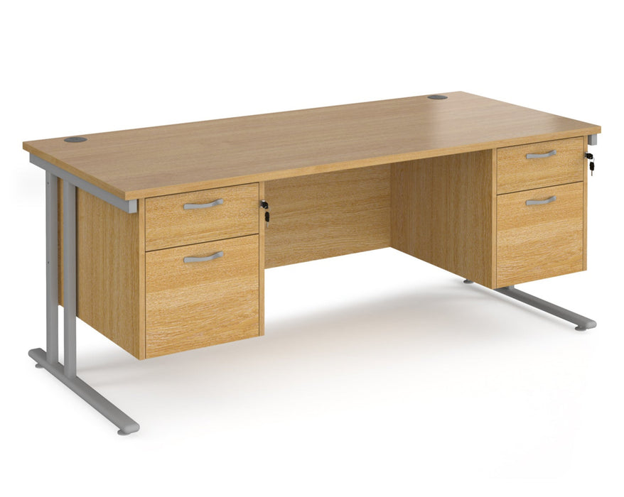 Maestro 25 - Straight Desk with 2x Two Drawer Pedestals - Silver Frame.