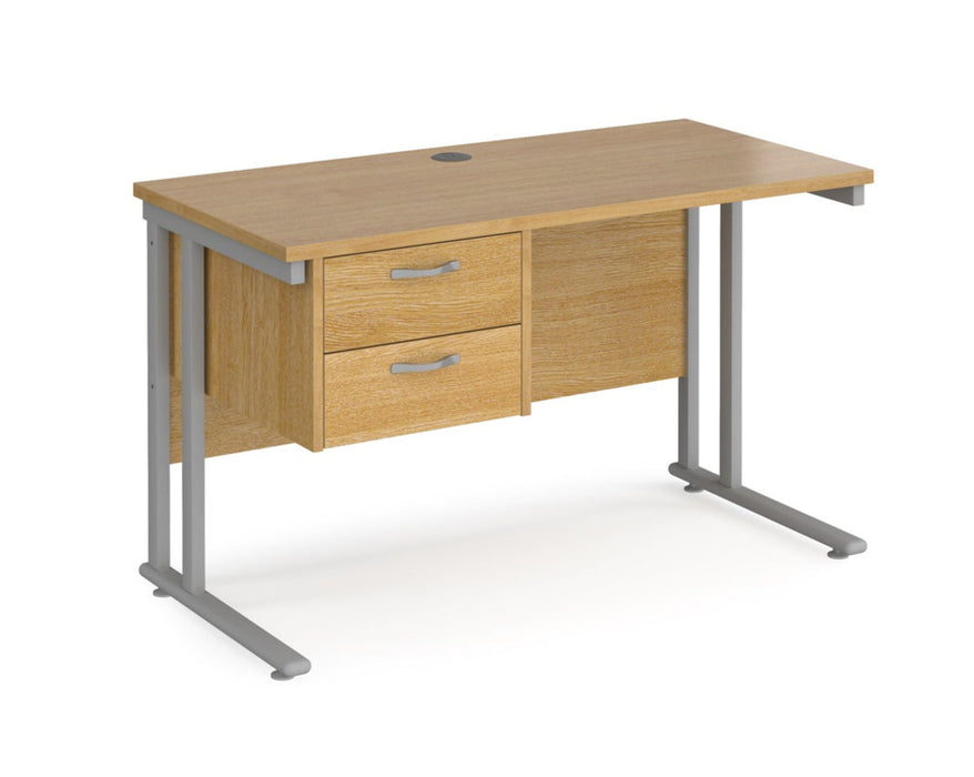 Maestro 25 - Straight Desk with 2 Drawer Pedestal - Silver Frame