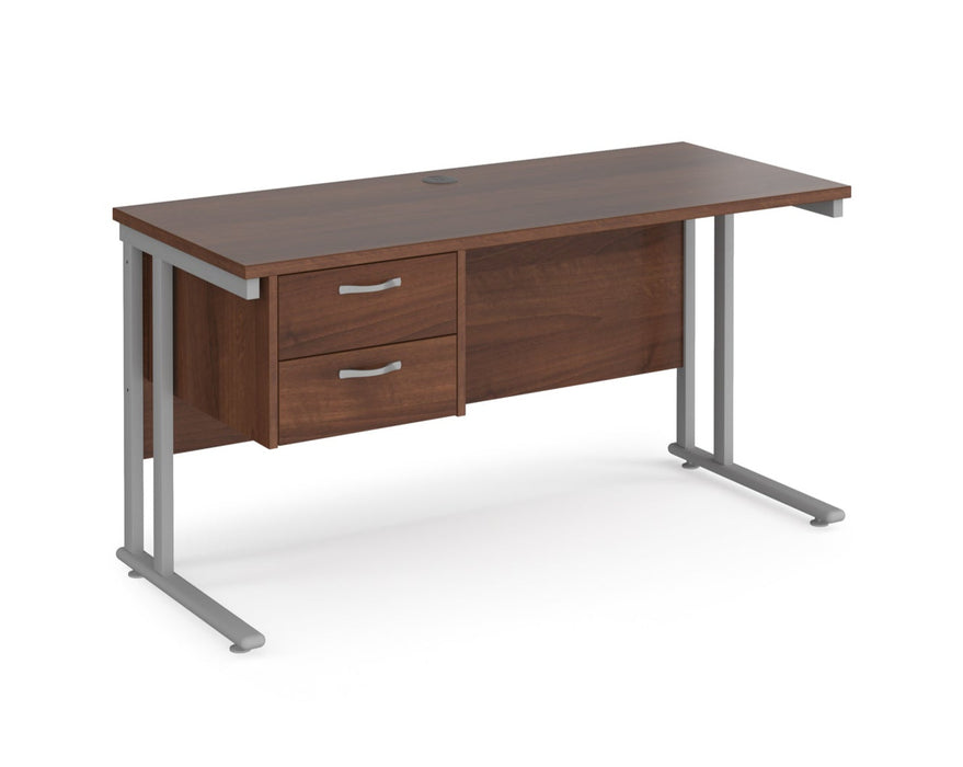 Maestro 25 - Straight Desk with 2 Drawer Pedestal - Silver Frame