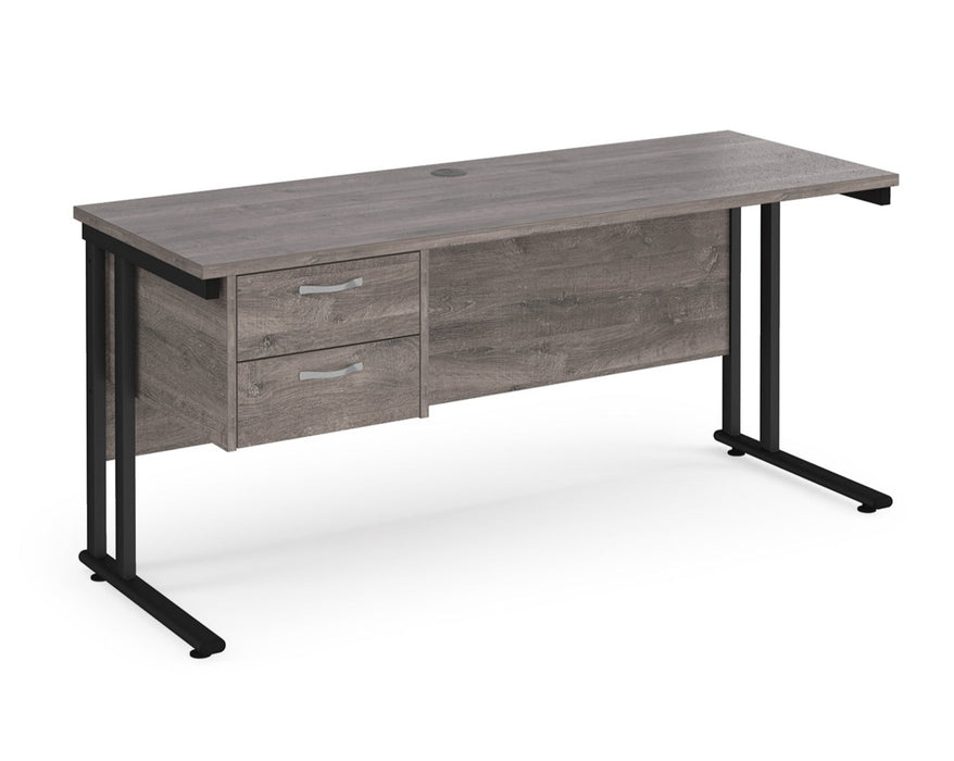 Maestro 25 - Straight Desk with 2 Drawer Pedestal - Black Frame
