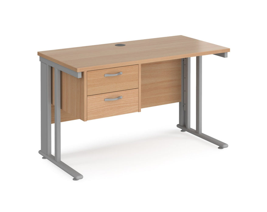 Maestro 25 - Straight Desk with 2 Drawer Pedestal 600mm Deep - Silver Cable Managed Leg Frame