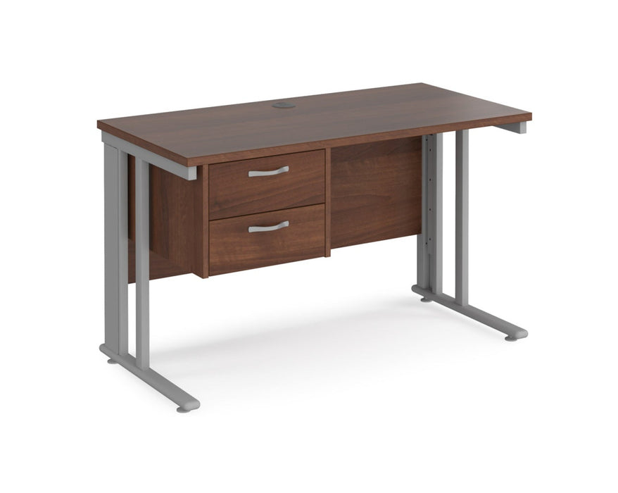 Maestro 25 - Straight Desk with 2 Drawer Pedestal 600mm Deep - Silver Cable Managed Leg Frame