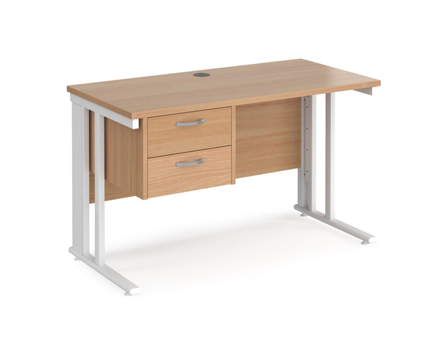 Maestro 25 - Straight Desk with 2 Drawer Pedestal 600mm Deep - White Cable Managed Leg Frame