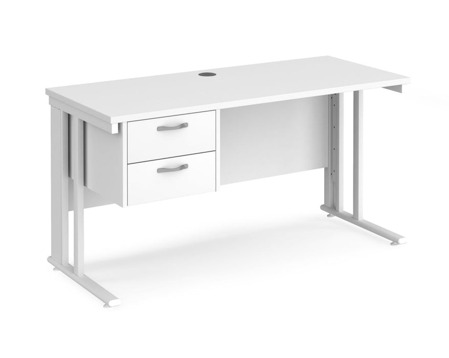 Maestro 25 - Straight Desk with 2 Drawer Pedestal 600mm Deep - White Cable Managed Leg Frame